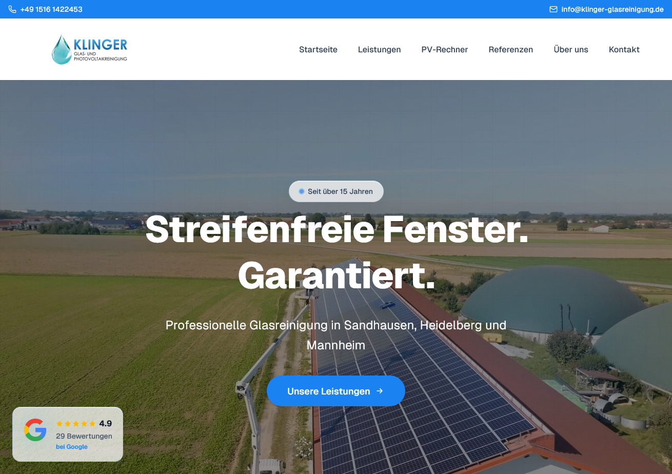 Klinger Glasreinigung Website
